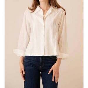 NEW BAILEY ROSE cleo lace button down shirt in white